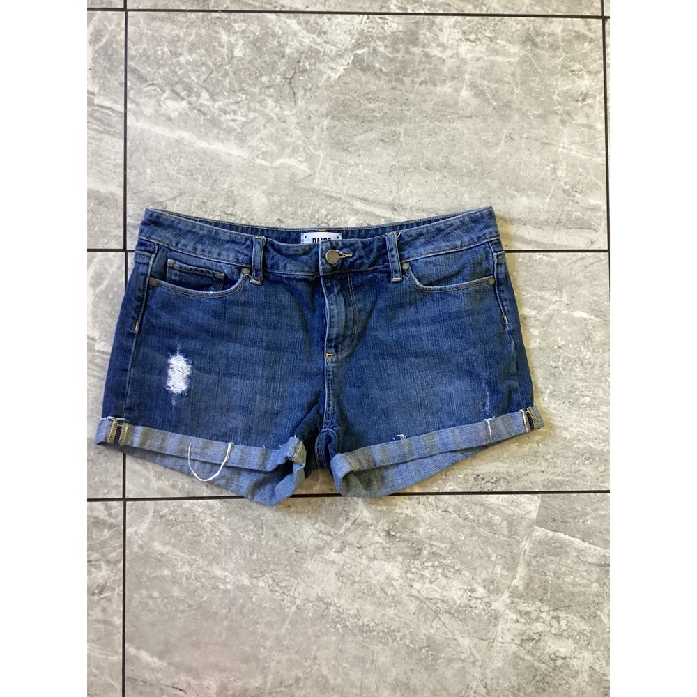 Paige Jimmy Jimmy Short Blue Denim Distressed Cuffed Boyfriend Shorts Size 30